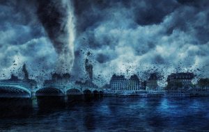 Ein Tornado weütet.